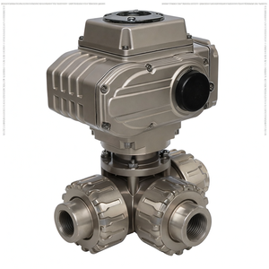 Vanne à bille électrique à commande motorisée en PVC plastique COVNA, commande urgente, AC220V, DN25, 1 pouce, 3 voies, vanne à bille en plastique - Product Image 1