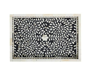 Plateau de service indien en résine florale et incrustation de bois pour décor de cuisine à usage domestique - Product Image 3