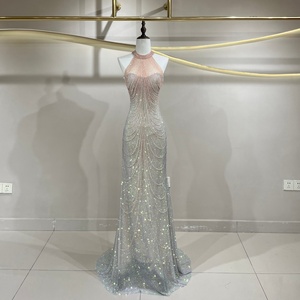 Vestido de Fiesta Formal o de Boda JFH103, Elegante, con Degradado de Color, Lentejuelas, Cuentas, Corte Sirena, Ajustado, con Cordones, Apliques de Cristal - Product Image 1