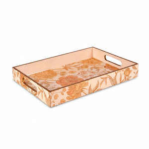 Bandeja de laca naranja con motivos vegetales para vino Bandeja de servicio de bebidas multifuncional ecológica hecha a mano en Vietnam - Product Image 1