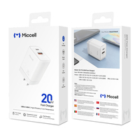 Chargeur rapide Miccell 20W PD USB-C USB-A double port compact pour iPhone Android, idéal pour les voyages