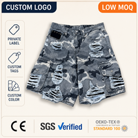Shorts en jean cargo camouflage déchirés personnalisés pour hommes, style streetwear, avec rivets et trous, coupe ample, jorts tendance