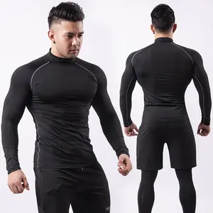 Camiseta de manga longa masculina, camiseta esportiva para treino de futebol, corrida, secagem rápida, academia, zíper