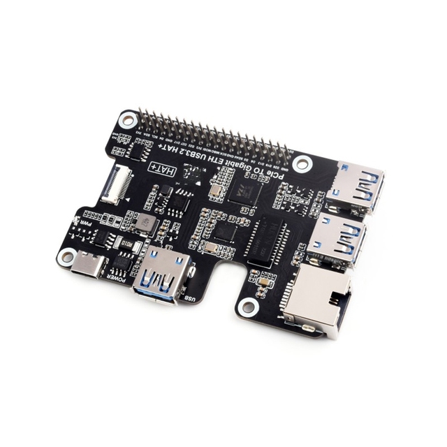 PCIe to Gigabit Ethernet & USB 3.2 Gen1 HAT for Raspberry Pi 5 3x USB 3.2 Gen1 1 Gigabit Ethernet PCIe HAT Raspberry Pi
