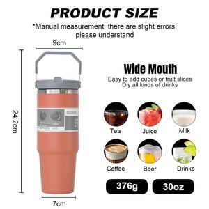 Tasses à thé isothermes personnalisées avec logo, mugs à café, gobelets en acier inoxydable à double paroi 20oz 30oz avec paille rabattable et poignée - Product Image 6