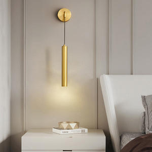 Modern Minimalist Led <b>Wall</b> Lamp Black Copper Material Bedroom Bedside <b>Light</b> <b>Switch</b> Control E27 Base - Product Image 2
