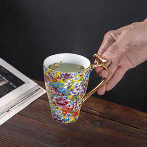 工厂热卖定制设计骨瓷全贴花欧式陶瓷咖啡杯金色手柄 - Product Image 6