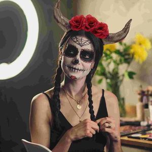 Diadema de Cuerno de Toro con Flores Negras de Estilo Gótico para Halloween, Adorno para el Cabello para Mujeres y Niñas - Product Image 5