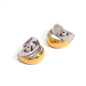 ต่างหูแฟชั่นดีไซน์เนอร์เคลือบทอง 14k 18k PVD ไม่ลอก 316l สแตนเลสสตีลรูปตัว C คู่ สำหรับผู้หญิง ไม่ต้องเจาะหู - Product Image 5