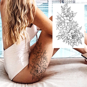 Noir <span class=keywords><strong>3D</strong></span> Rose <span class=keywords><strong>tatouage</strong></span> temporaire pour femmes filles adulte pivoine Dahlia fleur tatouages autocollant noir flore gloire géométrique bras TatToos - Product Image 5