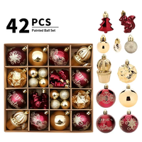 Juego de Adornos Navideños Europeos Modernos y Sencillos, Color Rojo Vino y Dorado, 42 Piezas, de Plástico Pintado, Semi-Manuales y Semi-Mecánicos