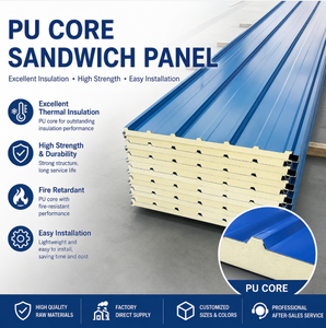 Panel Sándwich <span class=keywords><strong>de</strong></span> PU <span class=keywords><strong>de</strong></span> 50/75/100 mm, Núcleo <span class=keywords><strong>de</strong></span> Poliuretano <span class=keywords><strong>de</strong></span> Alta Densidad, Aislamiento Energéticamente Eficiente <span class=keywords><strong>para</strong></span> Paredes y <span class=keywords><strong>Techos</strong></span> <span class=keywords><strong>de</strong></span> Cámaras Frigoríficas - Product Image 1