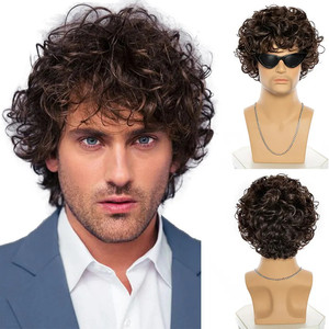 Perruque Synthétique Courte Bouclée Afro pour Hommes, Couleur Noir et Brun, Effet Naturel et Réaliste, Prix de Gros Abordable - Product Image 3