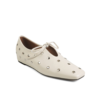 WETKISS – Ballerines plates à bout carré et cloutées argentées pour femmes, avec lacets sur le devant, en cuir souple, chaussures de marche plates pour dames