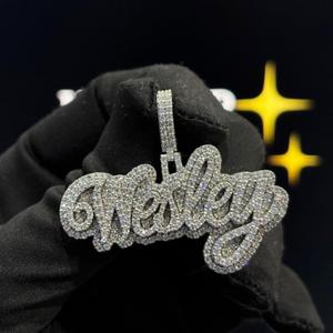 <b>Custom</b> 925 Sterling Silver VVS Moissanite Double Layer Script <b>Name</b> Pendant White Gold Plated Hip Hop Bling <b>Necklace</b> - Product Image 1