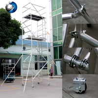 Système d'échafaudage mobile en aluminium léger et portable avec roues pivotantes pour la construction, l'entrepôt et les expositions