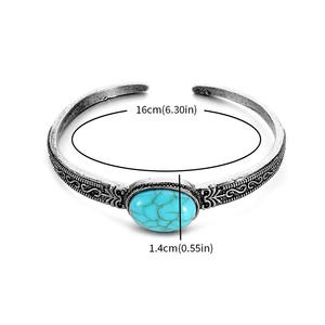 Venta directa de fábrica Pulseras estampadas Vintage para hombres y mujeres Brazaletes con incrustaciones de turquesa Puños abiertos de plata vintage - Product Image 3