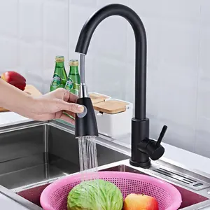 Pulverizador de rotación de 360 grados, grifo de fregadero de cocina extraíble negro de acero inoxidable 304 de un solo mango