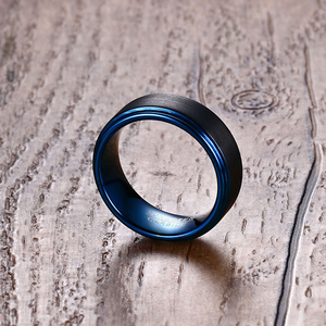 Water Proof Luxury Mens Matte Finish Black and Blue <strong>Tungsten</strong> Carbide <strong>Ring</strong> - Product Image 4