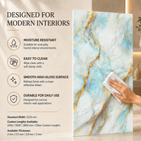 Lámina de PVC con Diseño de Mármol Azul Claro y Dorado UV de MORLENX, Gran Formato, Resistente a la Humedad, para Proyectos de Interiores de Spas y Comercios