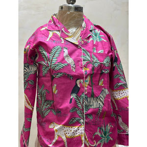 Camisetas de Manga Larga para Dormir, Cómodas, 100% Algodón, Color Rosa, con Estampado Personalizado de Animales y Bosques, para Mujer, Precio al por Mayor - Product Image 2