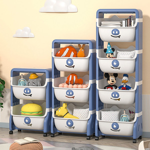 Organiseurs de rangement en plastique colorés à 4 niveaux <span class=keywords><strong>pour</strong></span> <span class=keywords><strong>jouets</strong></span> d'enfants, étagère sur roulettes, type autoportant, étagère de salon - Product Image 3