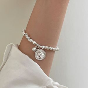 Bracelet à breloques en argent S925 pour femmes, chaîne de perles élastique avec pendentif en forme de pièce de monnaie, bijoux à porter au quotidien - Product Image 4