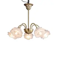 Retro All Copper Französisch Rose Kronleuchter Lampe Glas Lampen schirm Mittelalter liches Wohnzimmer LED dekorative Pendel leuchte