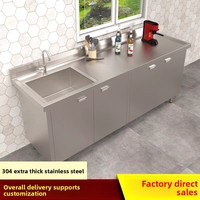 Accessoires de salle de bain sur mesure pour l'usine. Meuble d'évier de cuisine extérieur en acier inoxydable, plan de travail intégré avec console de cuisson, sur mesure, en acier inoxydable 304, pour petites cuisines 216 avec évier