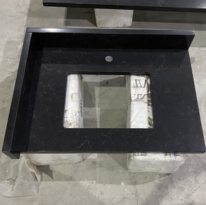 Durable Stain Resistant Black Quartz <b>Stone</b> Island Top with Pre-cut Sink Hole for Modern Kitchen - Product Image 5