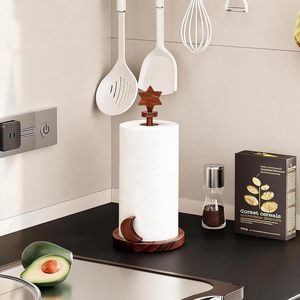 Sugikawa Wooden Paper Holder Circular Standing <b>Kitchen</b> Countertop Storage Simple Design - Product Image 1