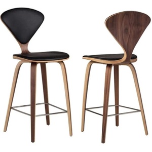 Ghế quầy bar Walnut Stool Ghế quầy bar S Tine Ghế da màu đen sành điệu Bọc gỗ dán chất lượng cao có tựa lưng và chỗ để chân - Product Image 2