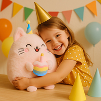 Peluche chat d'anniversaire, adorable peluche chat arc-en-ciel avec gâteau, peluche chat douce pour cadeau d'enfant et décoration de chambre d'enfant