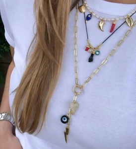 Collier en perles bleues en forme <span class=keywords><strong>de</strong></span> <span class=keywords><strong>corne</strong></span> <span class=keywords><strong>de</strong></span> fasion pour femmes, collier avec pendentif œil maléfique - Product Image 4