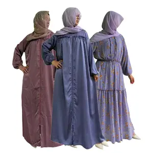 실크 패브릭 여성 이슬람 의류 제조 업체 현대 스타일 긴 소매 우아한 Abaya 새로운 이슬람 여성 드레스