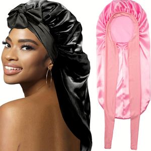 Bonnet en Soie Extra Large avec Long Ruban à Nouer, Bonnet de Nuit Ajustable en Satin pour Tresses, Soin des Cheveux, Vente en Gros Personnalisée - Product Image 1