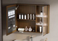 Meuble-lavabo flottant trois pièces en acier inoxydable et bois de noyer, résistant à l'humidité, avec miroir anti-buée, étagère LED et vasque intégrée pour villa