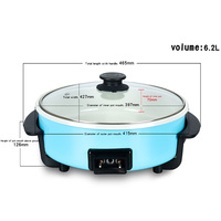 Poêle à pizza électrique multifonction 6L, antiadhésive, avec corps en aluminium et couvercle en verre trempé, 1500W, pour la cuisson et la friture