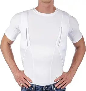 Escondido Carry Holster Camisa Em Torno Do Pescoço Top Poliéster T Shirt Bolso Com Grande Armazenamento Mens Tripulação Segura Tático T-Shirt