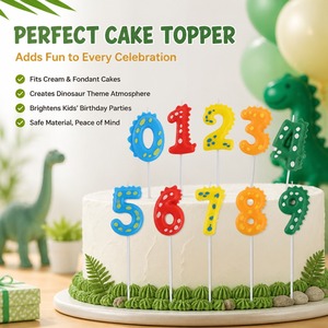 Bougie d'anniversaire en forme de dinosaure mignon, chiffres de dessin animé, décoration de gâteau pour enfants, thème dinosaure, fête d'anniversaire - Product Image 3