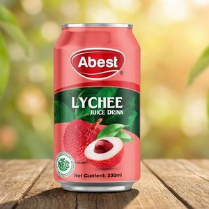 Boisson au jus de litchi Abest en canette en aluminium de 330 ml, saveur naturelle de litchi, vente en gros, options de contenants de saveurs variées - Product Image 1