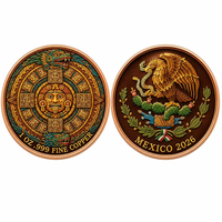 Pièce de monnaie personnalisée en cuivre fin 999, motif Aigle mexicain et Pierre du Soleil aztèque, 1 oz, impression UV double face, calendrier, objet de collection, cadeau