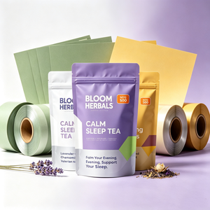 Custom OEM <b>Low</b> MOQ Food Grade Moisture Proof Stand Up Zipper Pouch & Flat Sachet Pouches for Various Tea Brand Packaging - Product Image 1