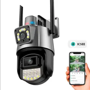 Termurah ICSEE Dual lensa CCTV NVR PIR IP66 tahan air RJ45 POE pelacakan manusia deteksi gerakan Wifi IP kamera 6MP 8MP 4K