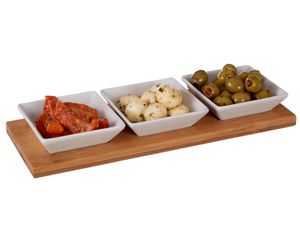 2026 <span class=keywords><strong>vendita</strong></span> calda Premier <span class=keywords><strong>casalinghi</strong></span> in porcellana bianca quadrati ciotole Snack su vassoio di bambù Set di 3 - Product Image 3