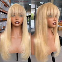 Perruque blonde 613 à coupe dégradée avec frange, en cheveux humains, couleur personnalisable, pour usage quotidien ou de fête, vente en gros de perruques en vrac