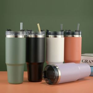 Gobelet isotherme en acier inoxydable de 30 oz, multicolore au choix, avec poignée et paille, impression personnalisée - Product Image 4