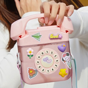 ポータブルストラップ子供用ストロー屋外カップウォーターボトル400mlかわいい子供クリエイティブ電話プラスチック製ウォーターボトル - Product Image 2