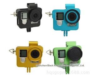 Boîtier de protection en alliage d'aluminium pour caméra d'action <span class=keywords><strong>GoPro</strong></span> <span class=keywords><strong>Hero</strong></span> <span class=keywords><strong>4</strong></span> 3+ 3 avec capuchon d'objectif et sangle de poignet - Product Image 6