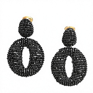 Boucles d'oreilles pendantes géométriques, perles noires, plaqué or, bijoux de fête pour femmes, style bohème, perles en verre - Product Image 1